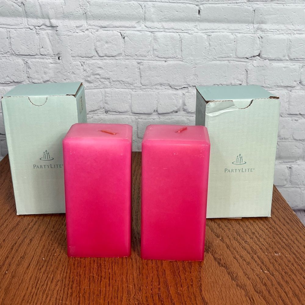 PartyLite Sunset Fiesta 3x6 Square Pillar set of 2 candles NIB